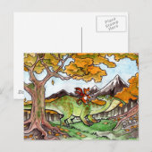 猫が恐竜に乗る ポストカード (正面/裏面)