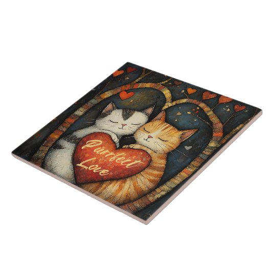 猫が抱き締めるアートワークを愛する タイル (側面)