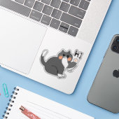 猫が挨拶をする シール (ノートパソコンとiPhone)