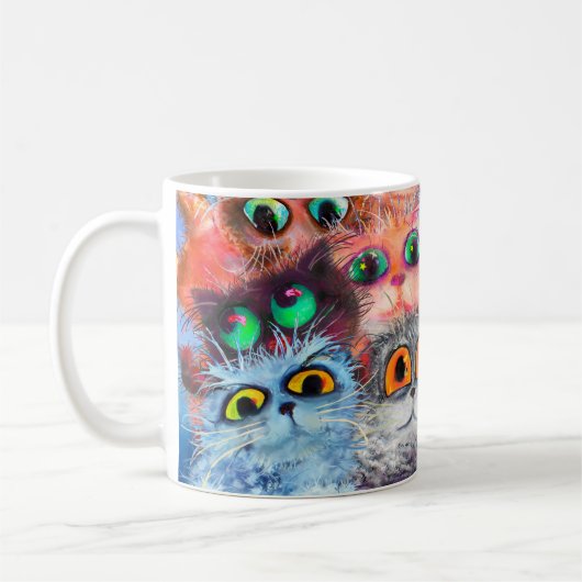 猫が描いた抽象的な背景、アクリー コーヒーマグカップ (左)