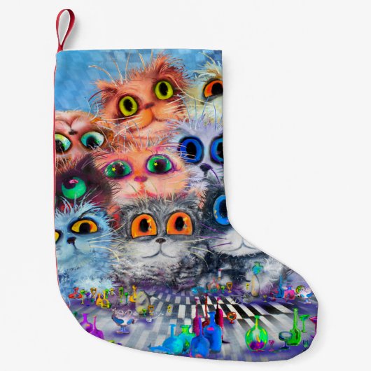 猫が描いた抽象的な背景、アクリー スモールクリスマスストッキング (正面)