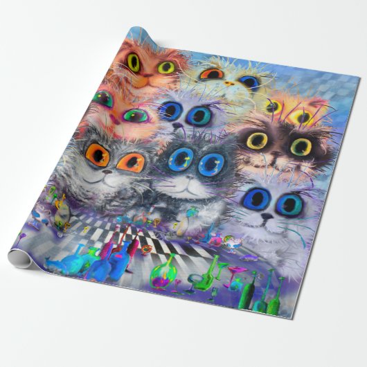 猫が描いた抽象的な背景、アクリー ラッピングペーパー (アンロールド)