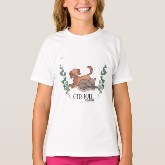 猫が支配する犬のよだれ面白いペット愛好家Tシャツ Tシャツ (正面)