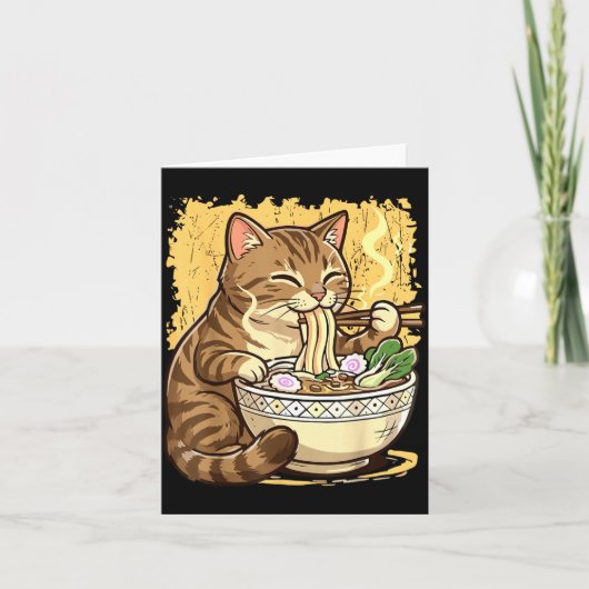 猫が日本のラーメンを食べている カード (正面)