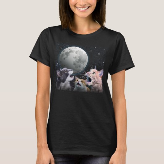猫が月猫にニャーニャー宇宙猫ジョーク Tシャツ (正面)
