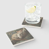 猫が木で寝るヴィンテージ ストーンコースター (横)