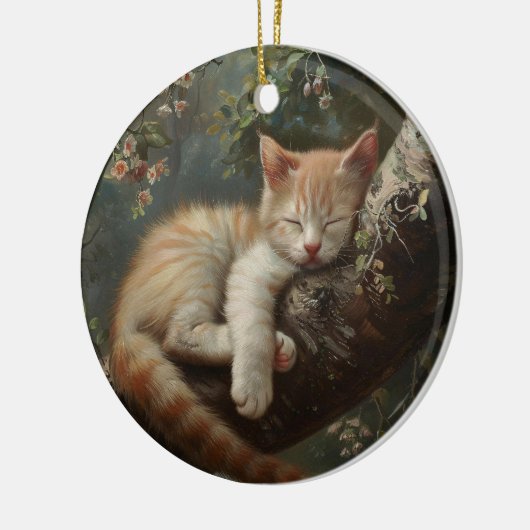 猫が木で寝るヴィンテージ セラミックオーナメント (左)