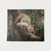 猫が木で寝るヴィンテージ タペストリー (正面(横))