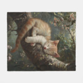 猫が木で寝るヴィンテージ フリースブランケット (正面(横))