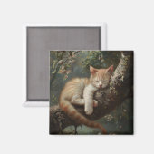 猫が木で寝るヴィンテージ マグネット (正面/裏面)