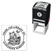 猫が本で眠る蝶々図書館ブックネーム セルフインキングスタンプ (インサイチュ)