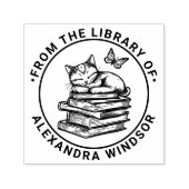 猫が本で眠る蝶々図書館ブックネーム セルフインキングスタンプ (デザイン)