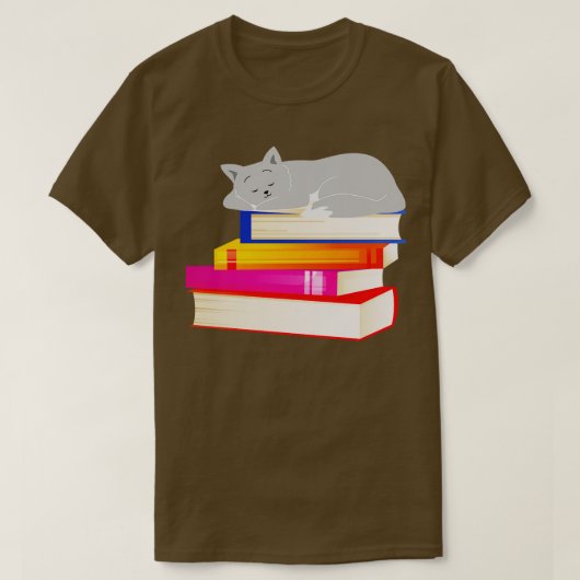 猫が本の上で読寝る猫好き Tシャツ (デザイン正面)
