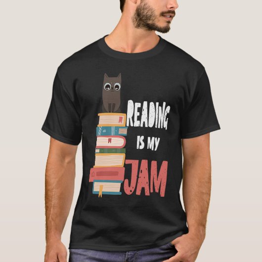 猫が本を読むのが大好きな先生、読書好きな方へ Tシャツ (正面)