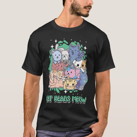 猫が本を読む ネコ ネタ 子猫 パパの冗談 Tシャツ (正面)