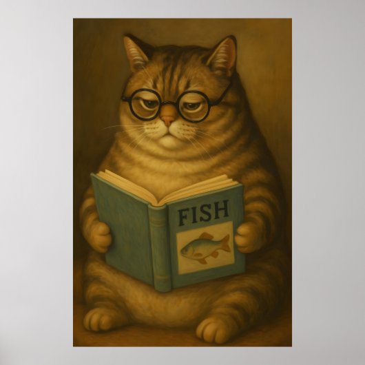 猫が本を読む、ヴィンテージポスター、アートポスター ポスター (正面)