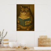 猫が本を読む、ヴィンテージポスター、アートポスター ポスター (キッチン)