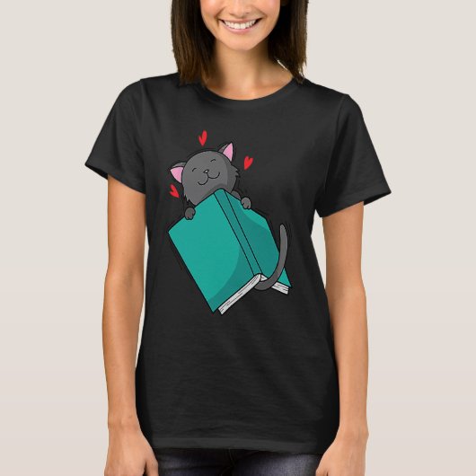 猫が本を読む Tシャツ (正面)