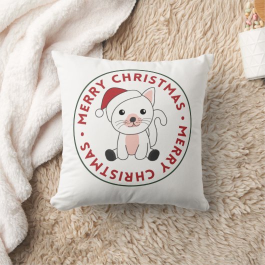 猫が柱を投げるクリスマス冬の動物 クッション (ブランケット)
