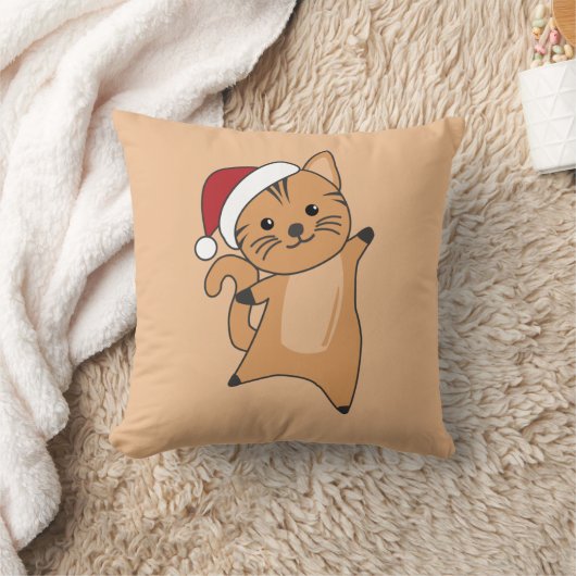 猫が柱を投げるクリスマス冬の動物 クッション (ブランケット)