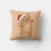 猫が柱を投げるクリスマス冬の動物 クッション (正面)
