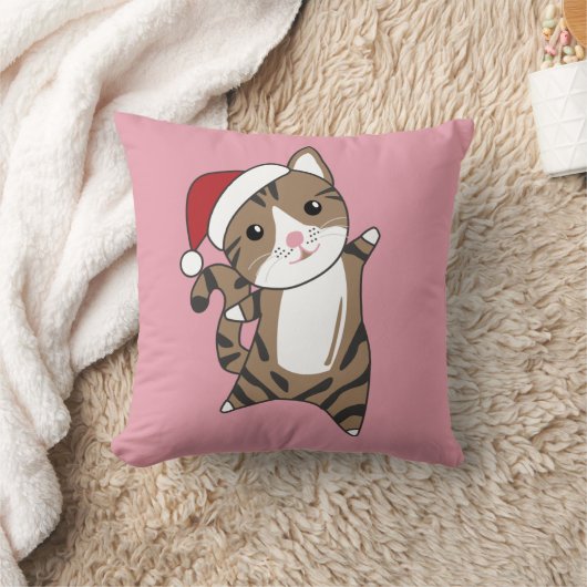 猫が柱を投げるクリスマス冬の動物 クッション (ブランケット)
