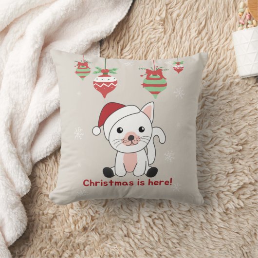 猫が柱を投げるクリスマス冬の動物 クッション (ブランケット)
