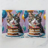 猫が楽しむお誕生日ケーキアクリル美術 カード (内部)
