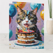 猫が楽しむお誕生日ケーキアクリル美術 カード (裏面)