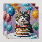 猫が楽しむお誕生日ケーキアクリル美術 セーブザデート (正面/裏面)