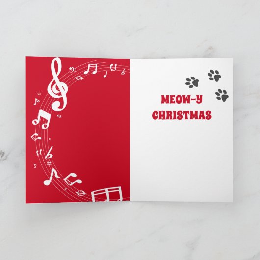 猫が歌うユーモアソング 赤いクリスマスカード シーズンカード (内部)
