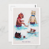 猫が泳いでいるビーチ、ルイワーイン ポストカード (正面/裏面)