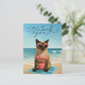 猫が浜辺にいます ポストカード (スタンド正面)