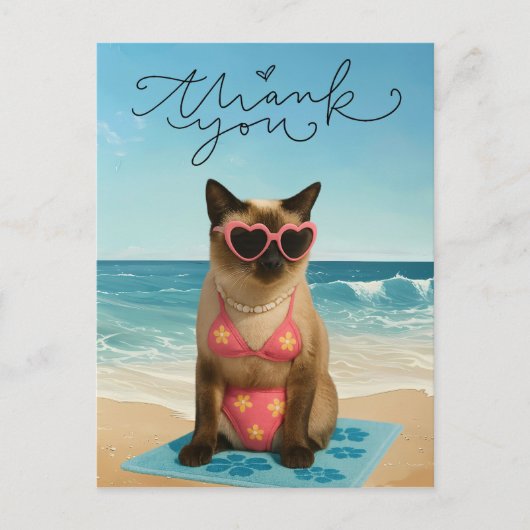 猫が浜辺にいます ポストカード (正面)