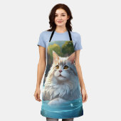 猫が熱い春を楽しむオールオーバープリント エプロン (着用した状態)