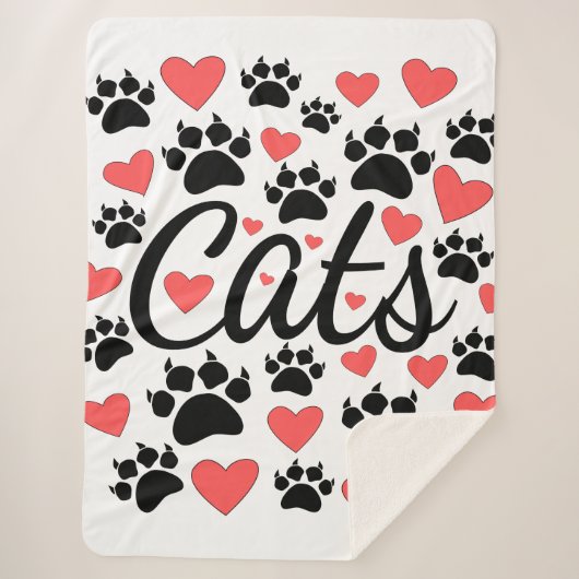 猫が爪と赤いハート シェルパブランケット (正面)
