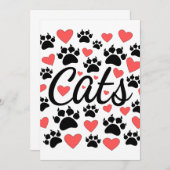 猫が爪と赤いハート 招待状 (正面/裏面)
