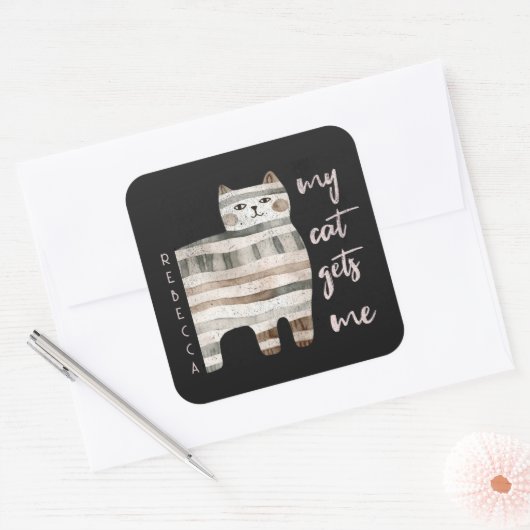 猫が猫をおもしろい飼う スクエアシール (封筒)