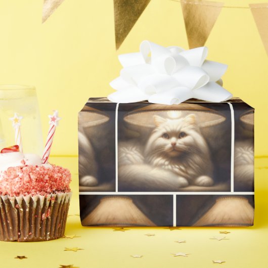 猫が猫陰に隠れ絵を描る ラッピングペーパー (誕生日パーティー)