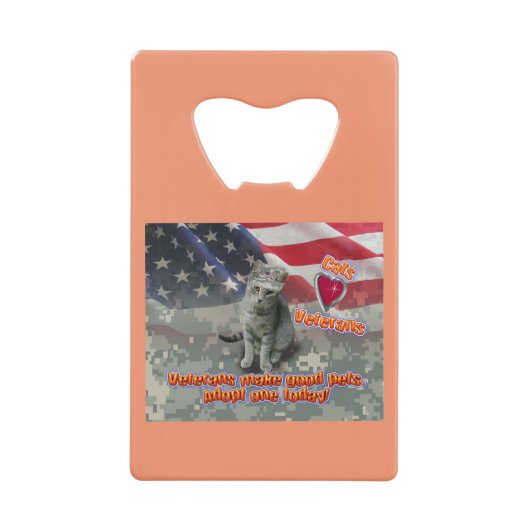 猫が生涯の友退役軍人を採用 クレジットカード栓抜き (正面)