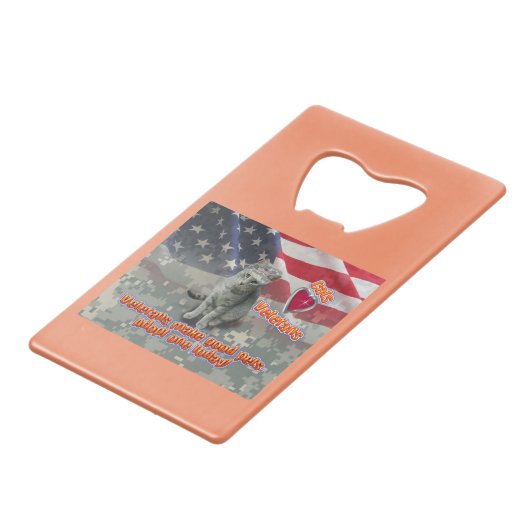 猫が生涯の友退役軍人を採用 クレジットカード栓抜き (正面アングル)