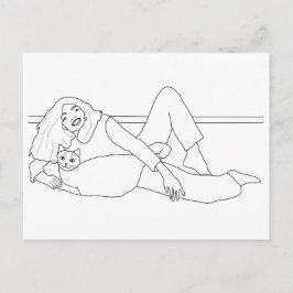 猫が産む女の子、絵葉書を染める ポストカード