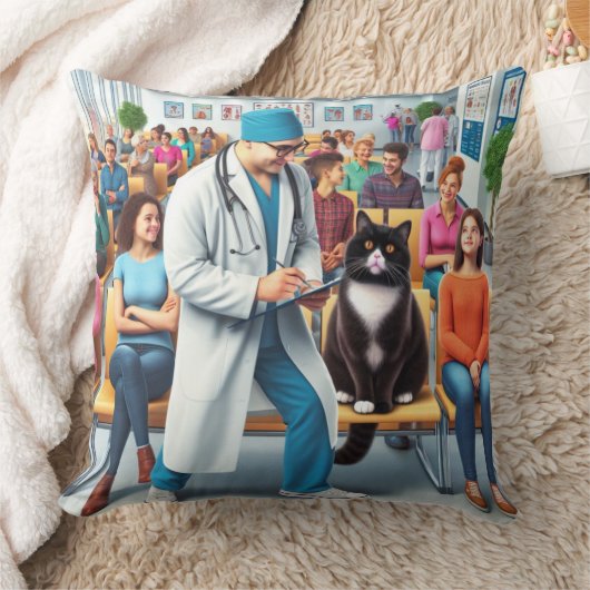 猫が病院に行く クッション (ブランケット)