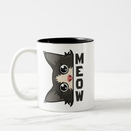 猫が監視中 Meow Pun ツートーンマグカップ (左)