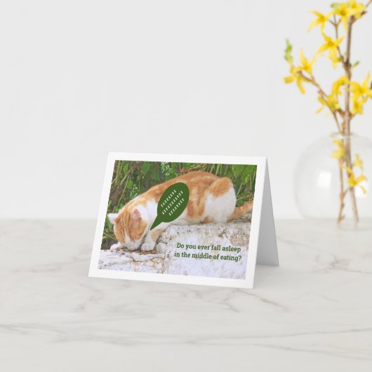 猫が眠り食べ込む カード (黄色い花)