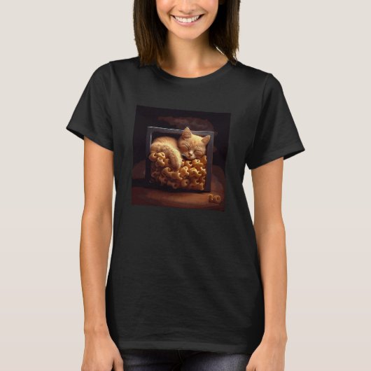 猫が眠るマック・アンド・チーズ Tシャツ (正面)
