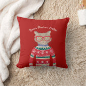 猫が眼鏡おもしろいをかけ、醜いクリスマスセーター クッション (ブランケット)