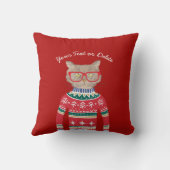 猫が眼鏡おもしろいをかけ、醜いクリスマスセーター クッション (裏面)