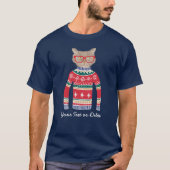 猫が眼鏡おもしろいをかけ、醜いクリスマスセーター Tシャツ (正面)