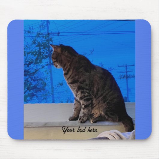 猫が窓の外を見て、マウスカスタムパッド マウスパッド (正面)